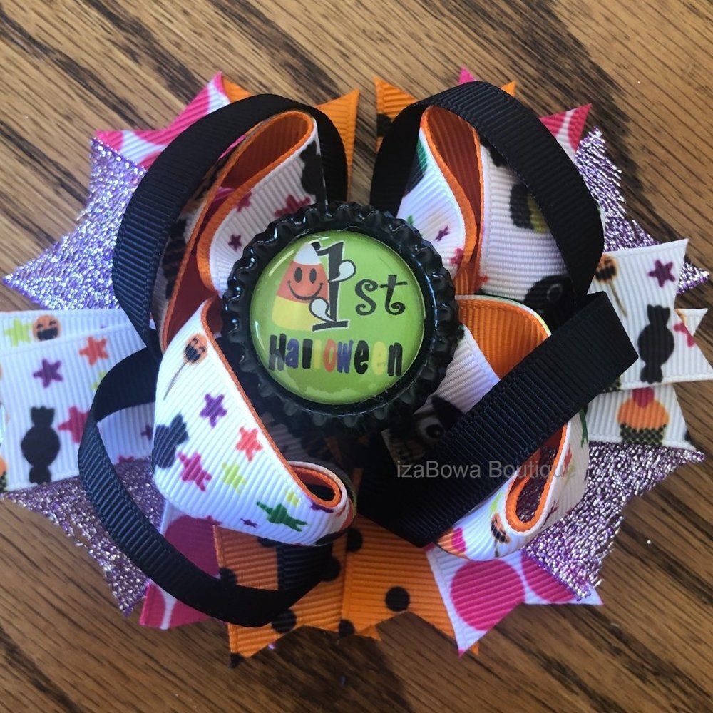1st Halloween Bottle Cap Image Deluxe Bow   -kids-  (2)  5B1758  Handmade NWT